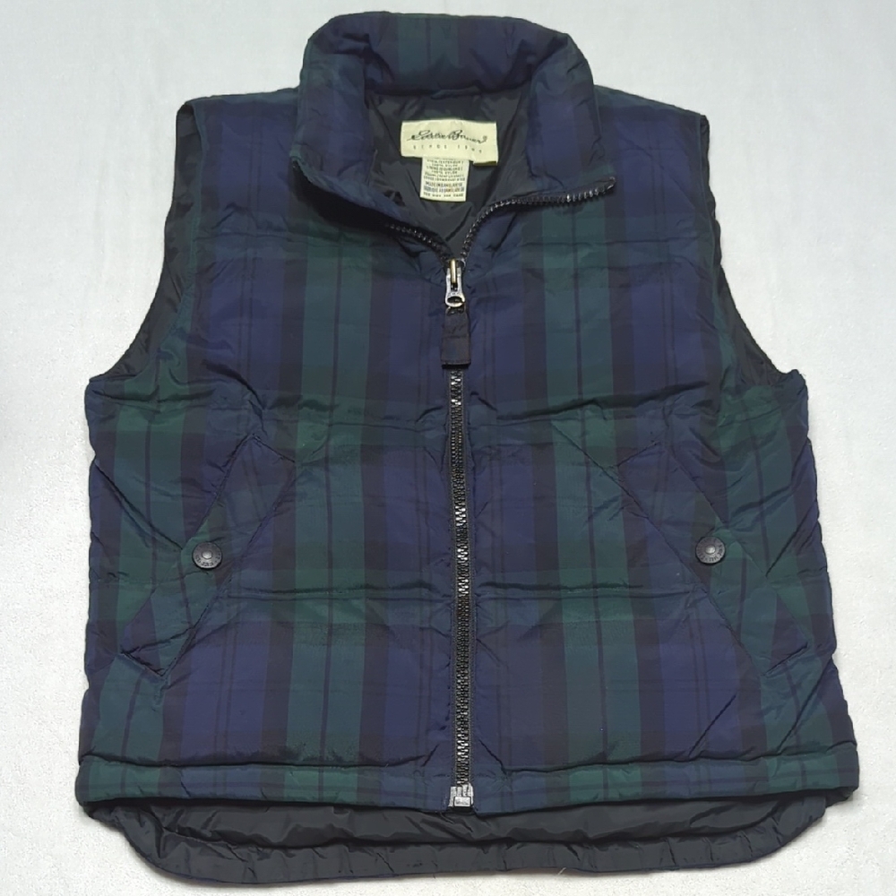 Eddie‎ Bauer Women's Goose Down Blue Green Plaid Vest Size Small